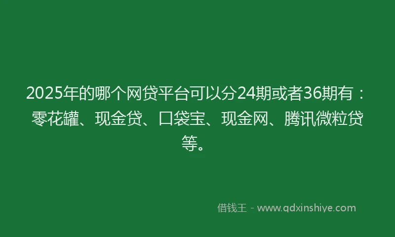 2025年的哪个网贷平台可以分24期或者36期有：零花罐、现金贷、口袋宝、现金网、腾讯微粒贷等。
