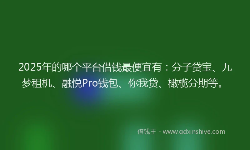 2025年的哪个平台借钱最便宜有：分子贷宝、九梦租机、融悦Pro钱包、你我贷、橄榄分期等。