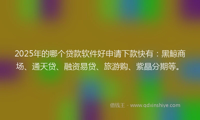 2025年的哪个贷款软件好申请下款快有：黑鲸商场、通天贷、融资易贷、旅游购、紫晶分期等。