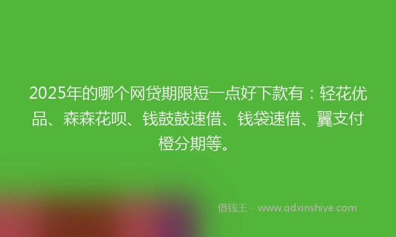 2025年的哪个网贷期限短一点好下款有:轻花优品、森森花呗、钱鼓鼓速借、钱袋速借、翼支付橙分期等。