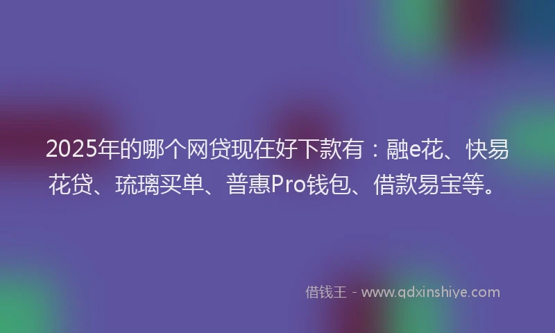 2025年的哪个网贷现在好下款有:融e花、快易花贷、琉璃买单、普惠Pro钱包、借款易宝等。