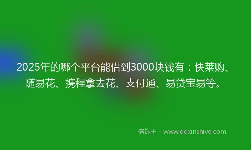 2025年的哪个平台能借到3000块钱有:快莱购、随易花、携程拿去花、支付通、易贷宝易等。