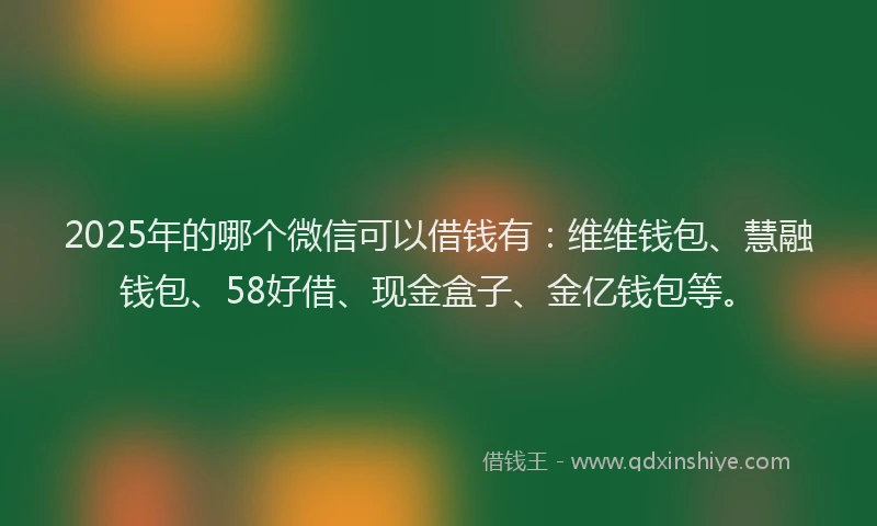2025年的哪个微信可以借钱有：维维钱包、慧融钱包、58好借、现金盒子、金亿钱包等。