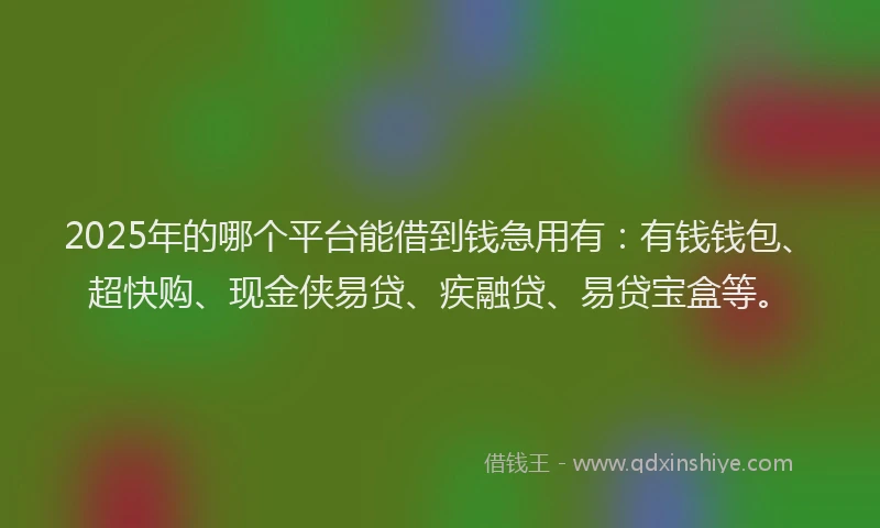 2025年的哪个平台能借到钱急用有：有钱钱包、超快购、现金侠易贷、疾融贷、易贷宝盒等。