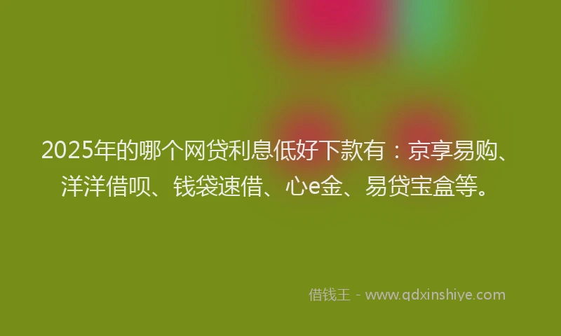 2025年的哪个网贷利息低好下款有:京享易购、洋洋借呗、钱袋速借、心e金、易贷宝盒等。