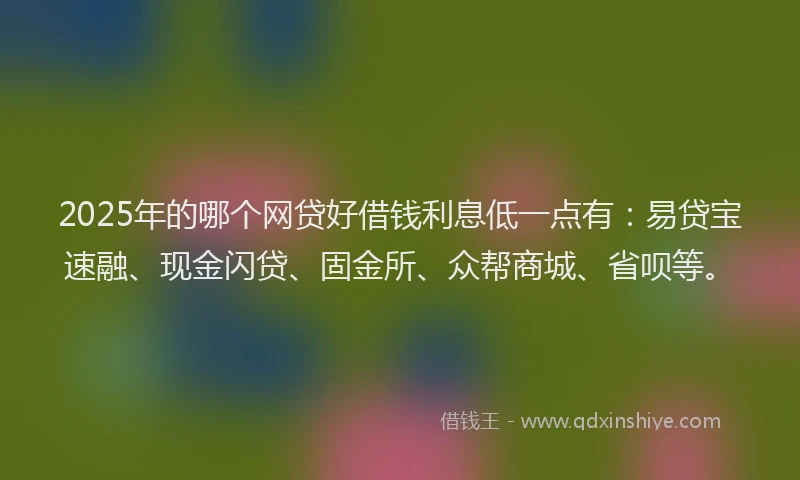 2025年的哪个网贷好借钱利息低一点有：易贷宝速融、现金闪贷、固金所、众帮商城、省呗等。