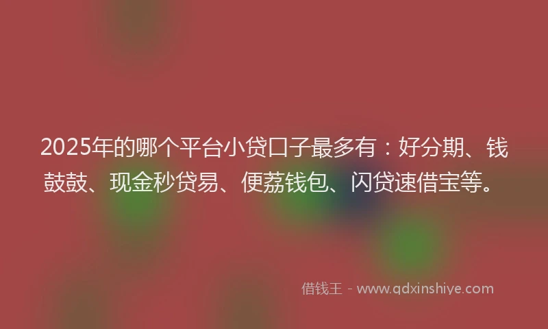 2025年的哪个平台小贷口子最多有：好分期、钱鼓鼓、现金秒贷易、便荔钱包、闪贷速借宝等。