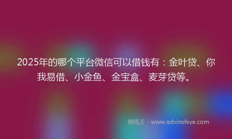 2025年的哪个平台微信可以借钱有：金叶贷、你我易借、小金鱼、金宝盒、麦芽贷等。