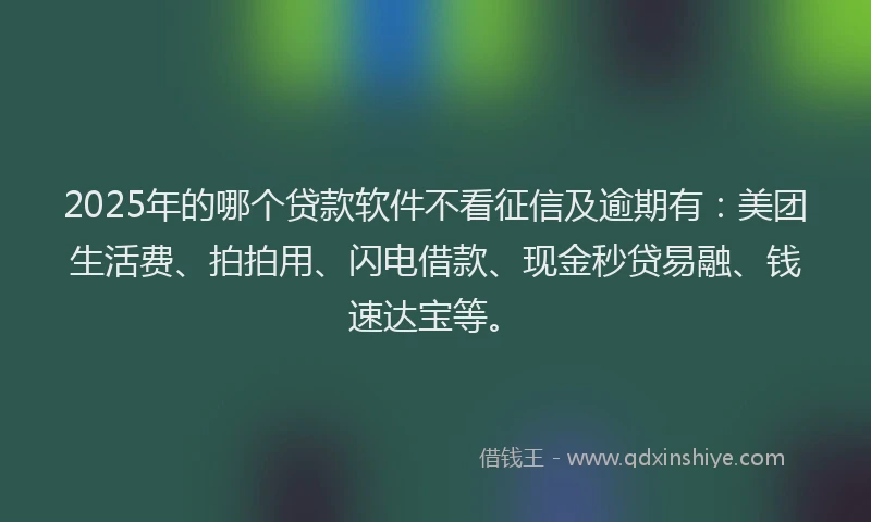 2025年的哪个贷款软件不看征信及逾期有：美团生活费、拍拍用、闪电借款、现金秒贷易融、钱速达宝等。