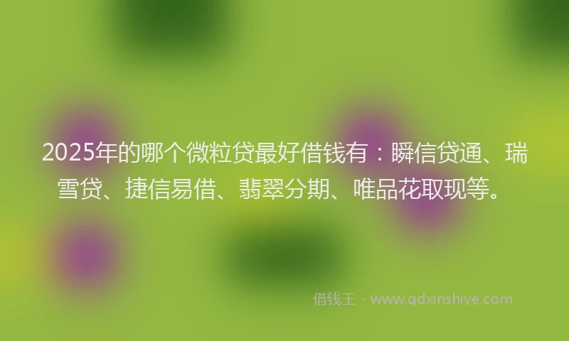 2025年的哪个微粒贷最好借钱有:瞬信贷通、瑞雪贷、捷信易借、翡翠分期、唯品花取现等。