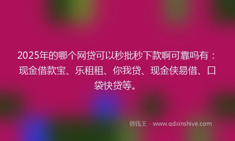 2025年的哪个网贷可以秒批秒下款啊可靠吗有：现金借款宝、乐租租、你我贷、现金侠易借、口袋快贷等。