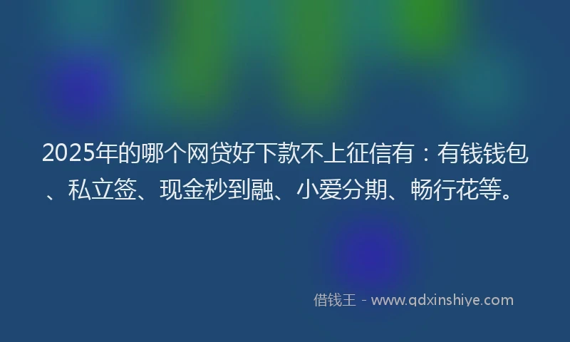 2025年的哪个网贷好下款不上征信有：有钱钱包、私立签、现金秒到融、小爱分期、畅行花等。