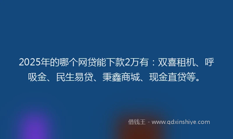 2025年的哪个网贷能下款2万有：双喜租机、呼吸金、民生易贷、秉鑫商城、现金直贷等。