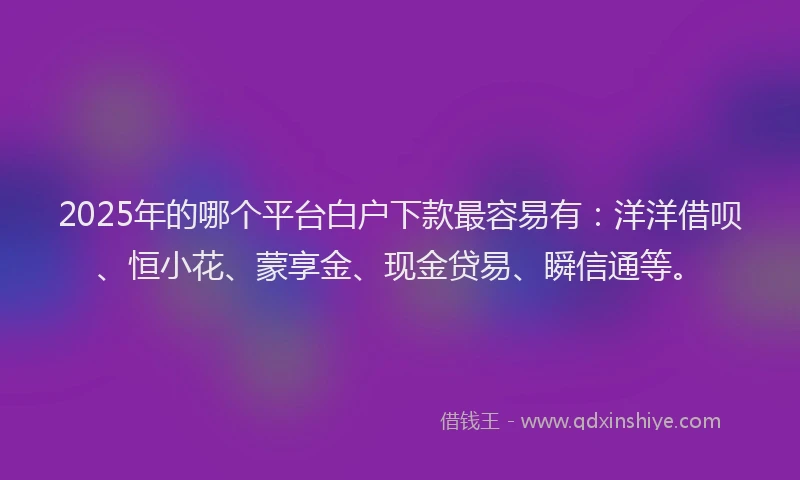 2025年的哪个平台白户下款最容易有：洋洋借呗、恒小花、蒙享金、现金贷易、瞬信通等。