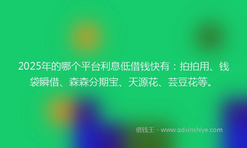 2025年的哪个平台利息低借钱快有：拍拍用、钱袋瞬借、森森分期宝、天源花、芸豆花等。