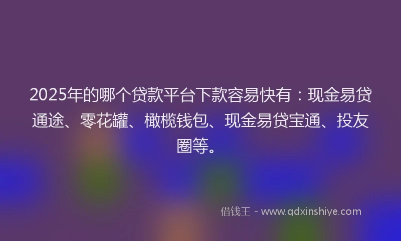 2025年的哪个贷款平台下款容易快有：现金易贷通途、零花罐、橄榄钱包、现金易贷宝通、投友圈等。