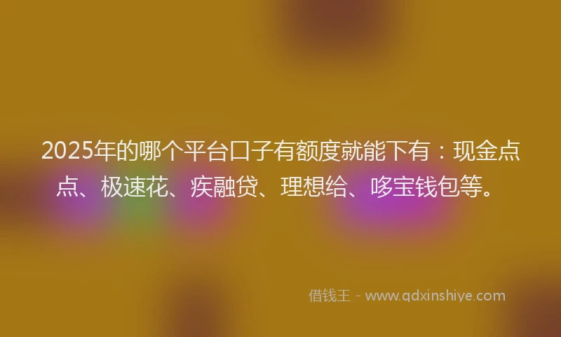 2025年的哪个平台口子有额度就能下有：现金点点、极速花、疾融贷、理想给、哆宝钱包等。