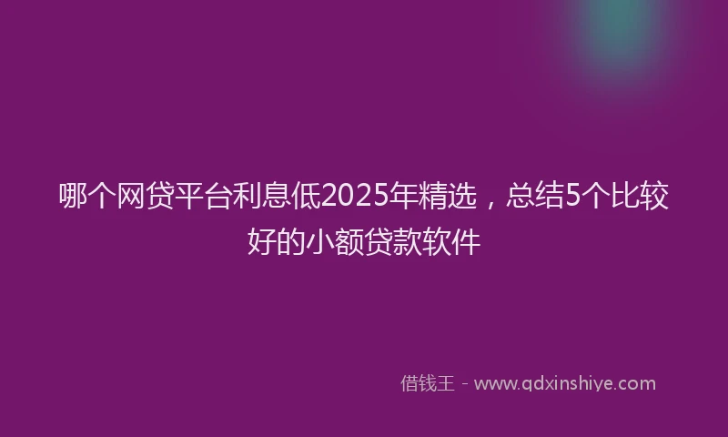 哪个网贷平台利息低2025年精选,总结5个比较好的小额贷款软件