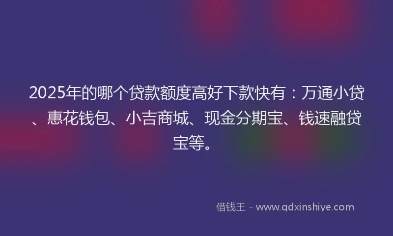 2025年的哪个贷款额度高好下款快有：万通小贷、惠花钱包、小吉商城、现金分期宝、钱速融贷宝等。