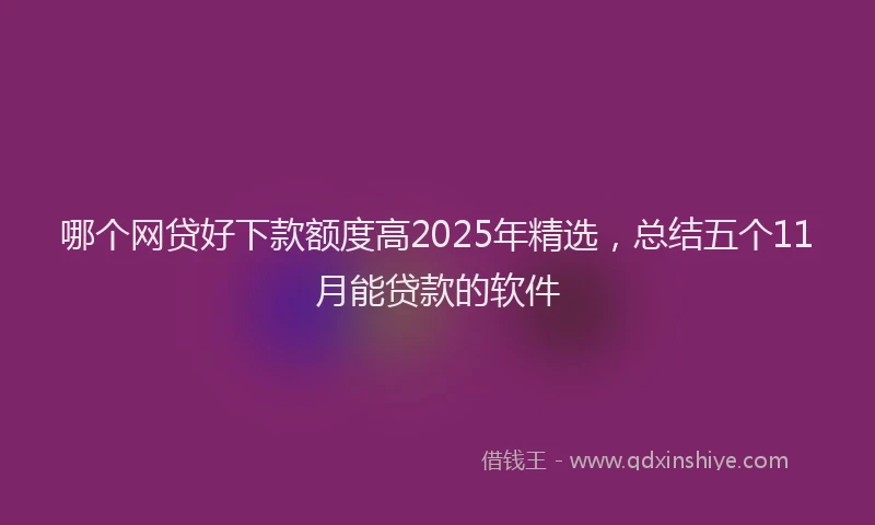 哪个网贷好下款额度高2025年精选，总结五个11月能贷款的软件