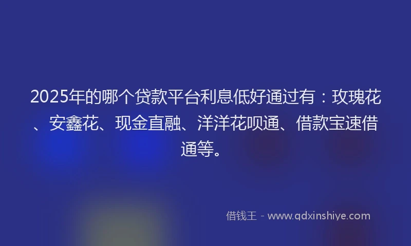 2025年的哪个贷款平台利息低好通过有：玫瑰花、安鑫花、现金直融、洋洋花呗通、借款宝速借通等。
