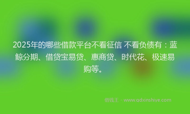 2025年的哪些借款平台不看征信 不看负债有：蓝鲸分期、借贷宝易贷、惠商贷、时代花、极速易购等。
