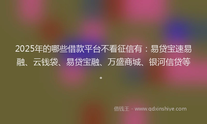 2025年的哪些借款平台不看征信有：易贷宝速易融、云钱袋、易贷宝融、万盛商城、银河信贷等。