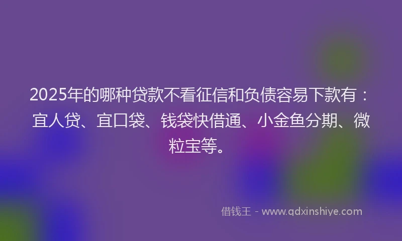 2025年的哪种贷款不看征信和负债容易下款有：宜人贷、宜口袋、钱袋快借通、小金鱼分期、微粒宝等。