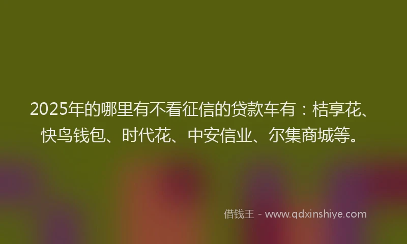 2025年的哪里有不看征信的贷款车有：桔享花、快鸟钱包、时代花、中安信业、尔集商城等。
