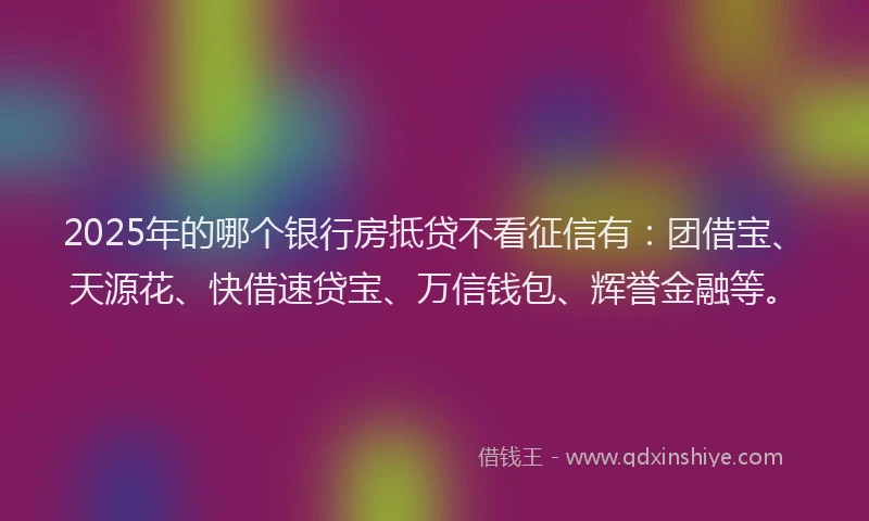 2025年的哪个银行房抵贷不看征信有：团借宝、天源花、快借速贷宝、万信钱包、辉誉金融等。