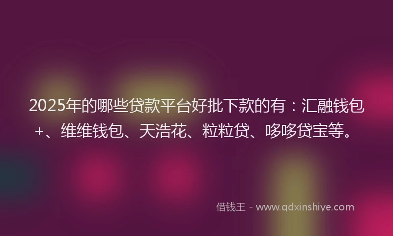 2025年的哪些贷款平台好批下款的有:汇融钱包+、维维钱包、天浩花、粒粒贷、哆哆贷宝等。