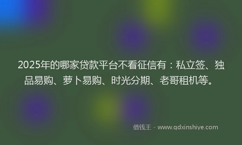2025年的哪家贷款平台不看征信有：私立签、独品易购、萝卜易购、时光分期、老哥租机等。