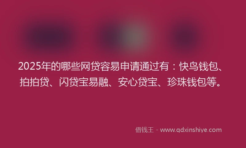 2025年的哪些网贷容易申请通过有：快鸟钱包、拍拍贷、闪贷宝易融、安心贷宝、珍珠钱包等。