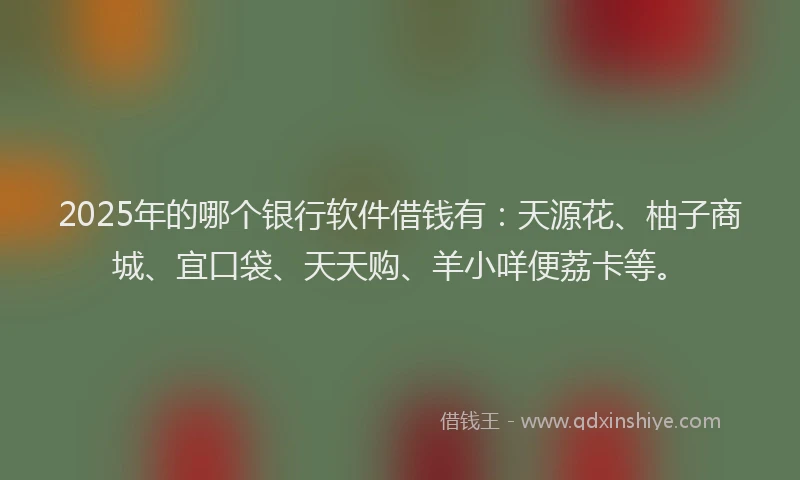 2025年的哪个银行软件借钱有：天源花、柚子商城、宜口袋、天天购、羊小咩便荔卡等。