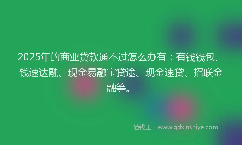 2025年的商业贷款通不过怎么办有：有钱钱包、钱速达融、现金易融宝贷途、现金速贷、招联金融等。