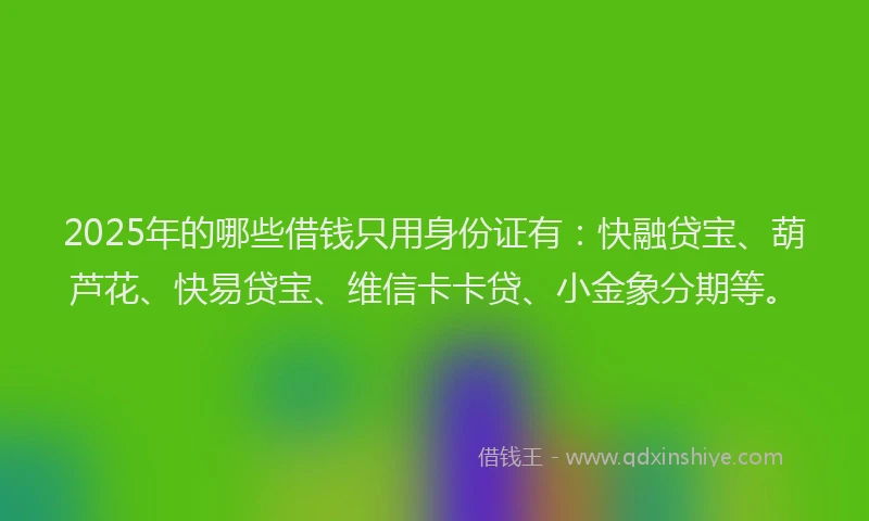 2025年的哪些借钱只用身份证有：快融贷宝、葫芦花、快易贷宝、维信卡卡贷、小金象分期等。