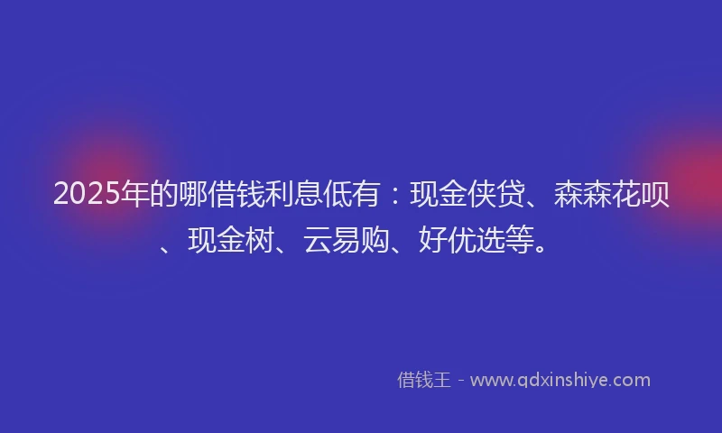 2025年的哪借钱利息低有：现金侠贷、森森花呗、现金树、云易购、好优选等。