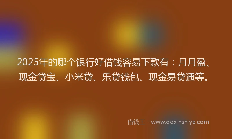2025年的哪个银行好借钱容易下款有：月月盈、现金贷宝、小米贷、乐贷钱包、现金易贷通等。