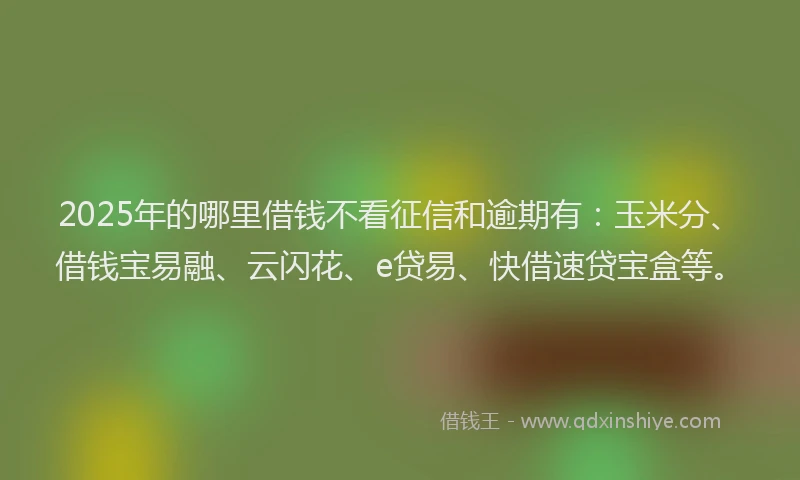 2025年的哪里借钱不看征信和逾期有：玉米分、借钱宝易融、云闪花、e贷易、快借速贷宝盒等。