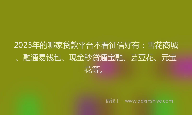 2025年的哪家贷款平台不看征信好有：雪花商城、融通易钱包、现金秒贷通宝融、芸豆花、元宝花等。