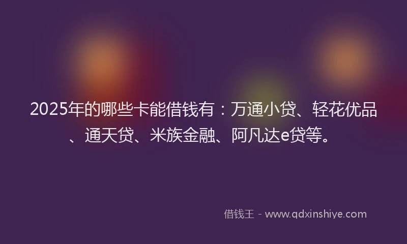 2025年的哪些卡能借钱有：万通小贷、轻花优品、通天贷、米族金融、阿凡达e贷等。