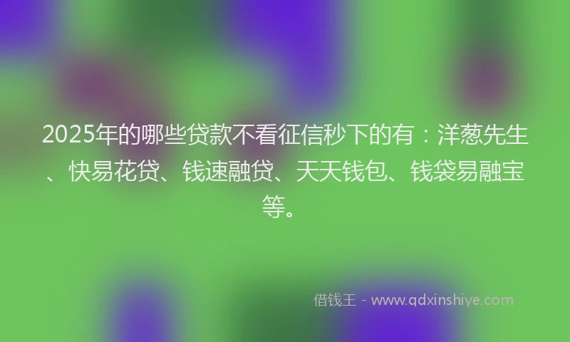 2025年的哪些贷款不看征信秒下的有：洋葱先生、快易花贷、钱速融贷、天天钱包、钱袋易融宝等。