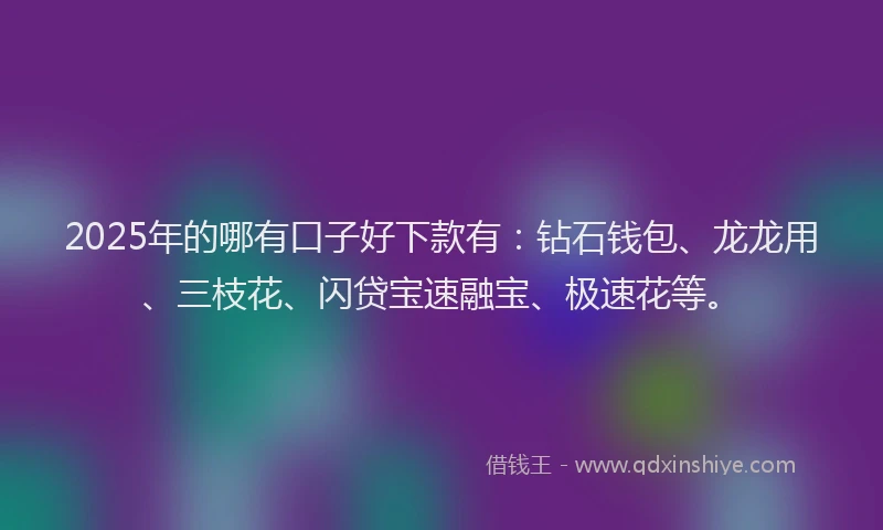 2025年的哪有口子好下款有：钻石钱包、龙龙用、三枝花、闪贷宝速融宝、极速花等。