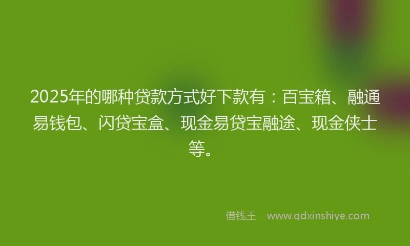 2025年的哪种贷款方式好下款有：百宝箱、融通易钱包、闪贷宝盒、现金易贷宝融途、现金侠士等。