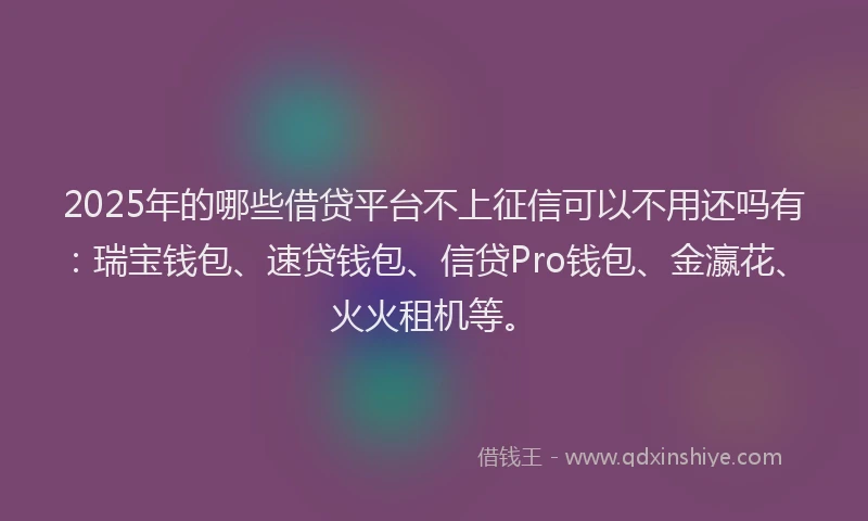 2025年的哪些借贷平台不上征信可以不用还吗有：瑞宝钱包、速贷钱包、信贷Pro钱包、金瀛花、火火租机等。