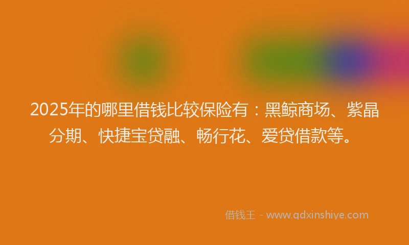 2025年的哪里借钱比较保险有：黑鲸商场、紫晶分期、快捷宝贷融、畅行花、爱贷借款等。