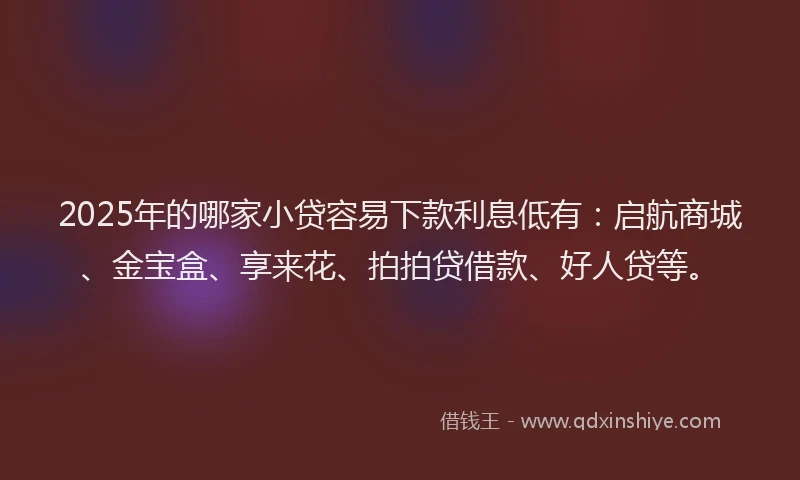 2025年的哪家小贷容易下款利息低有：启航商城、金宝盒、享来花、拍拍贷借款、好人贷等。