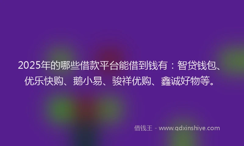 2025年的哪些借款平台能借到钱有：智贷钱包、优乐快购、鹅小易、骏祥优购、鑫诚好物等。