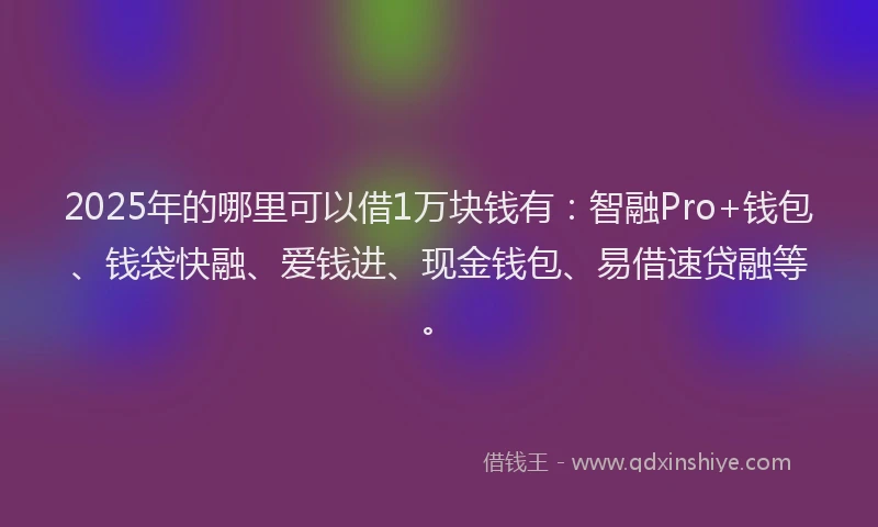 2025年的哪里可以借1万块钱有：智融Pro+钱包、钱袋快融、爱钱进、现金钱包、易借速贷融等。