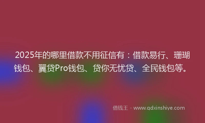 2025年的哪里借款不用征信有：借款易行、珊瑚钱包、翼贷Pro钱包、贷你无忧贷、全民钱包等。